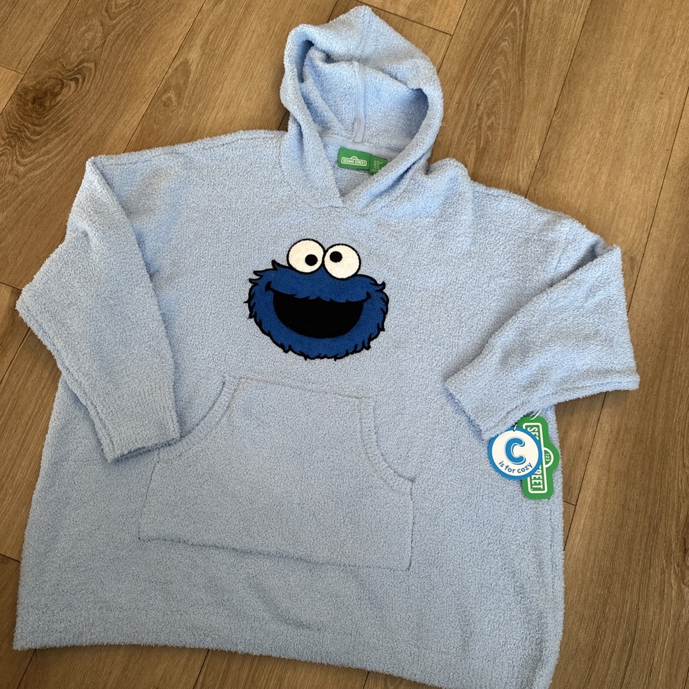 Cookie Monster Novelty Hoodie Size XS Sesame Street Women's Oversized Comfort